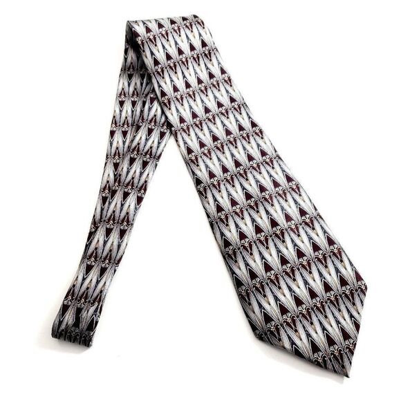 Stafford Executive Collection Gray Maroon Red  Wide Silk Tie - Picture 6 of 6